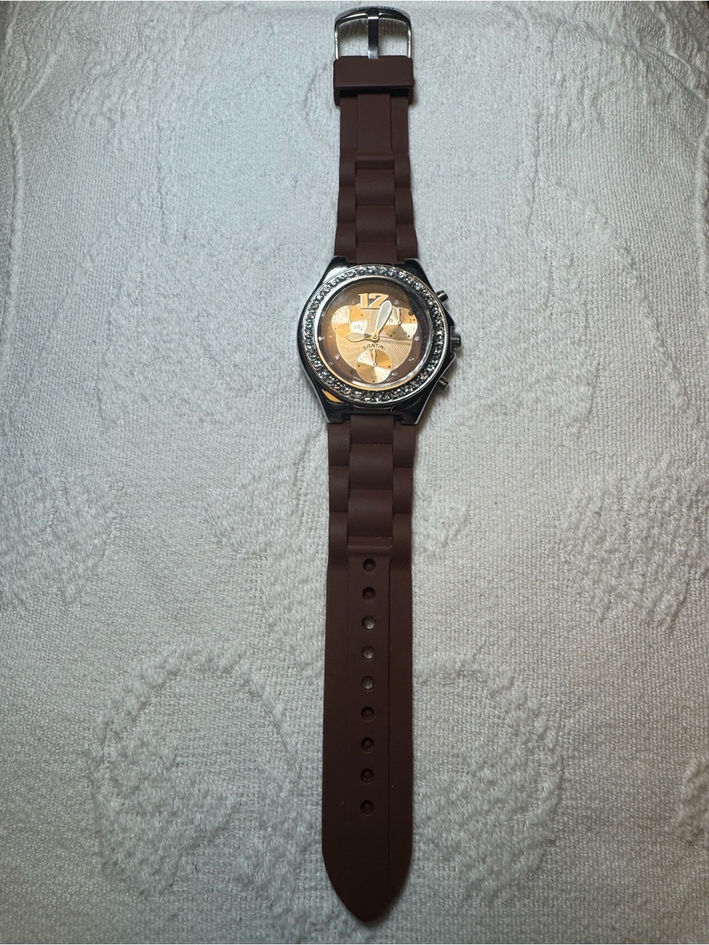 Santini Women's Analog Chronograph Watch Brown Bracelet Silver Gem-Set Bezel